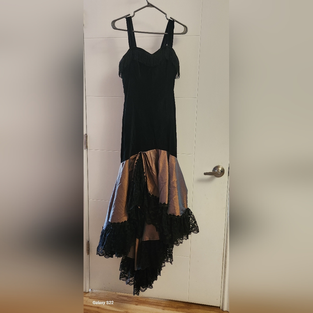 Black and Gold High-Low Cocktail Dress with Spaghetti Straps